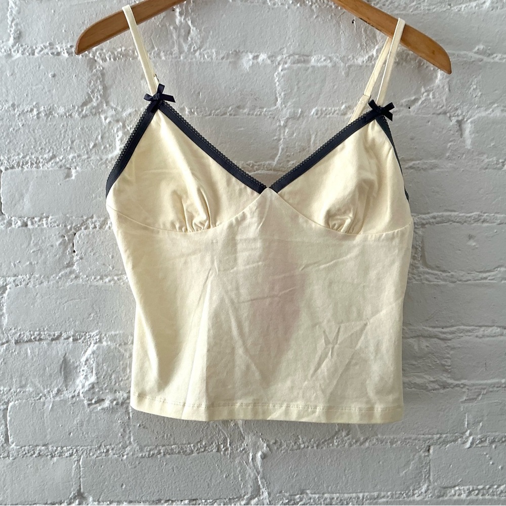 Anthropologie Edikted Cami Contrast Trim Butter Yellow Crop Tank Top Festival M